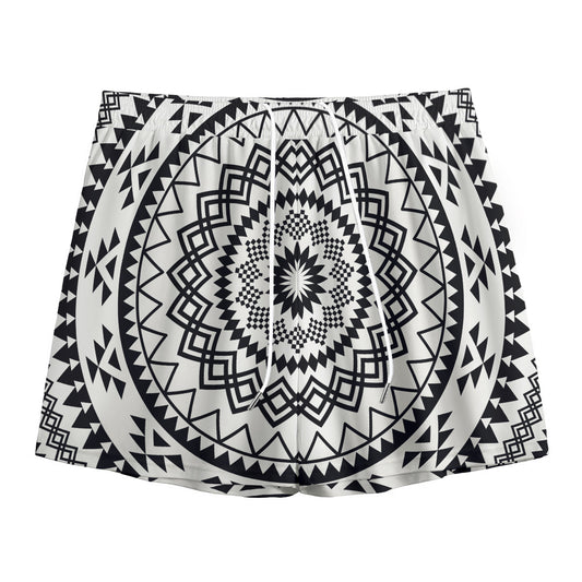 Black And White Tribal Mandala Print Mesh Shorts