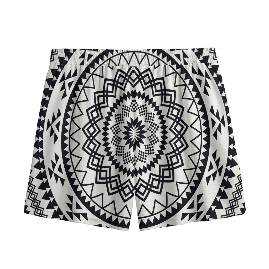 Black And White Tribal Mandala Print Mesh Shorts