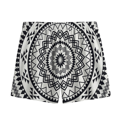 Black And White Tribal Mandala Print Mesh Shorts