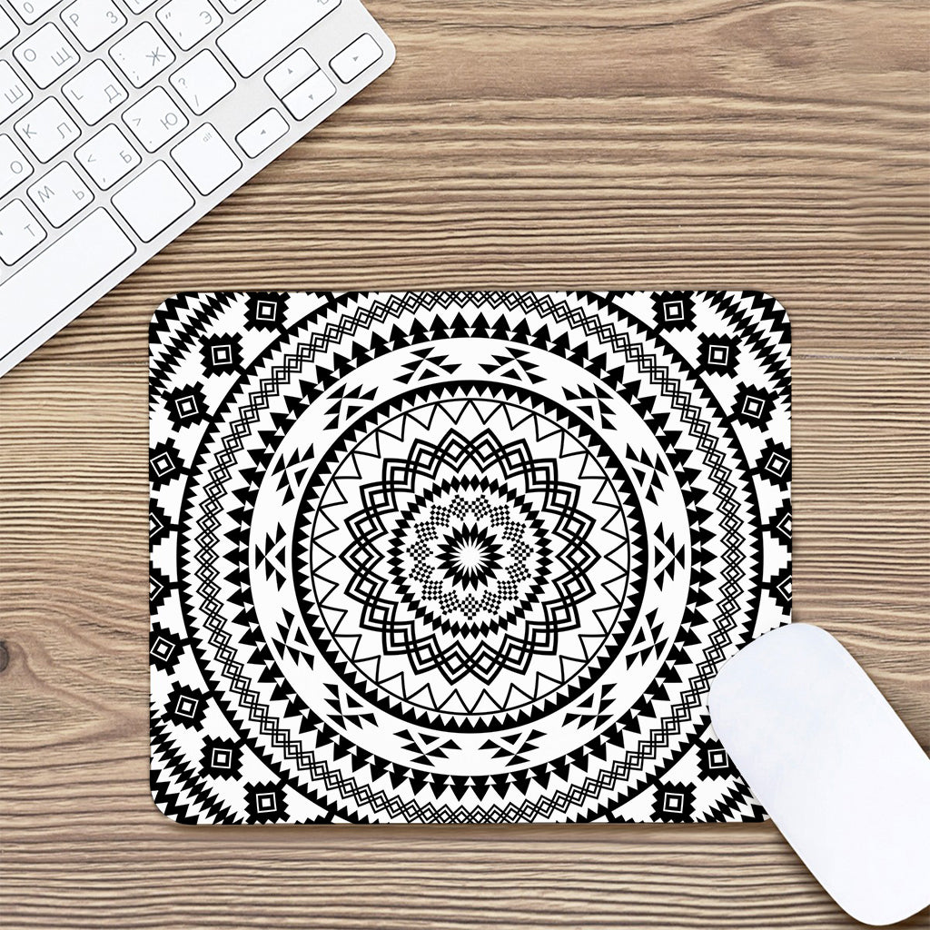 Black And White Tribal Mandala Print Mouse Pad
