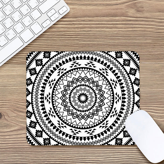 Black And White Tribal Mandala Print Mouse Pad