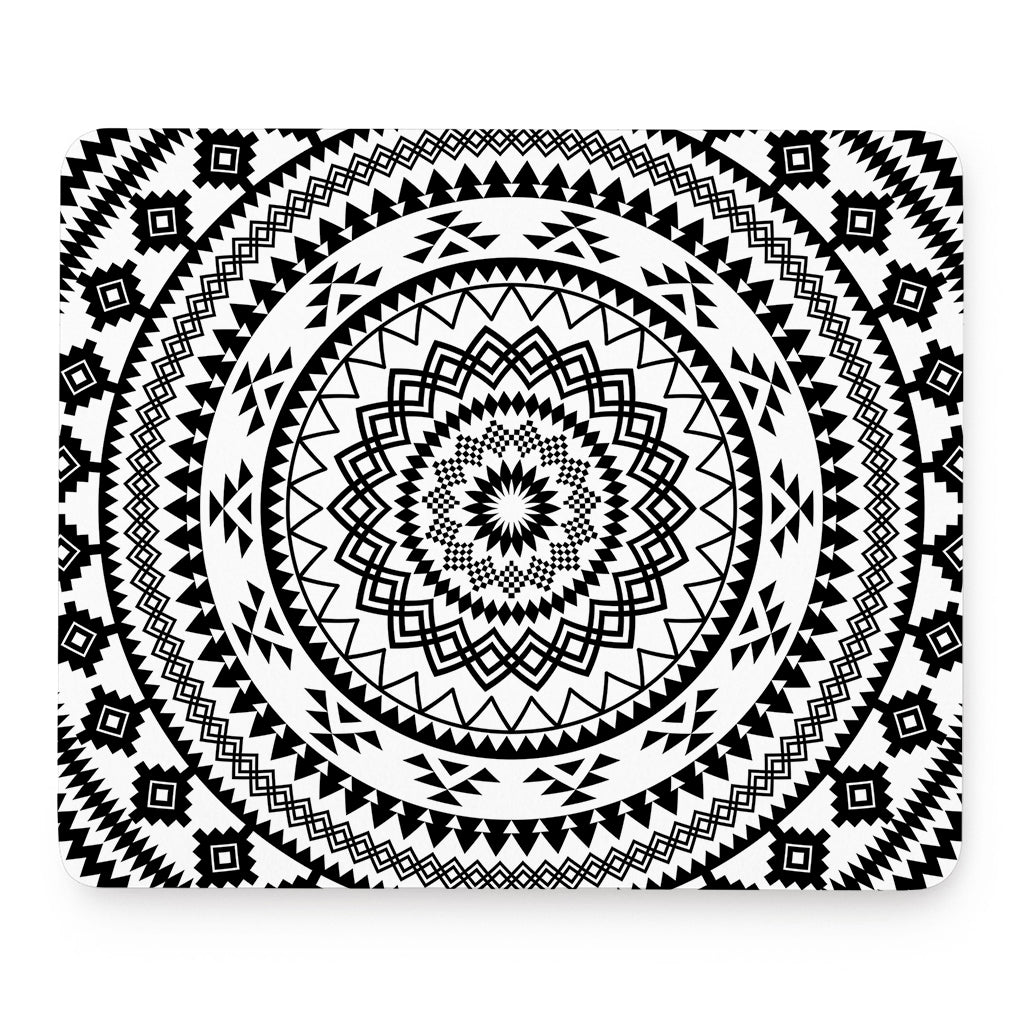Black And White Tribal Mandala Print Mouse Pad