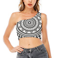 Black And White Tribal Mandala Print One Shoulder Crop Top