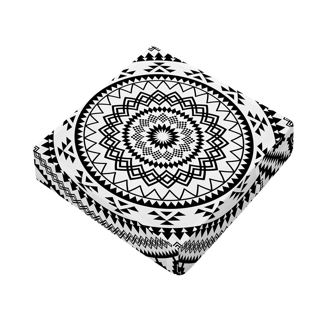 Black And White Tribal Mandala Print Outdoor Seat Cushion Cover