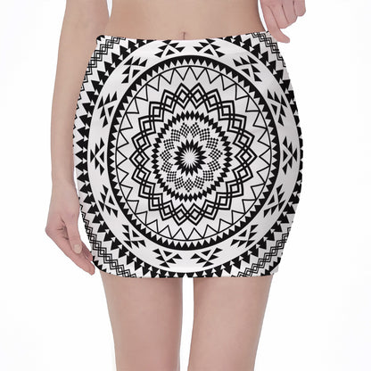 Black And White Tribal Mandala Print Pencil Mini Skirt