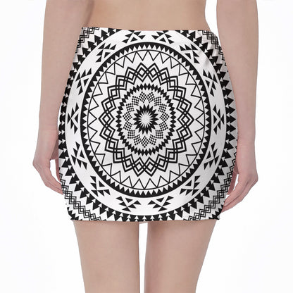 Black And White Tribal Mandala Print Pencil Mini Skirt
