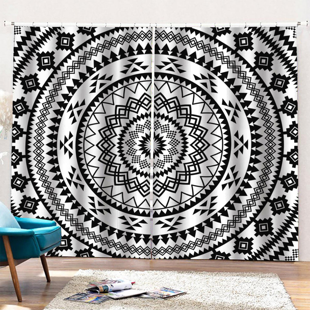 Black And White Tribal Mandala Print Pencil Pleat Curtains