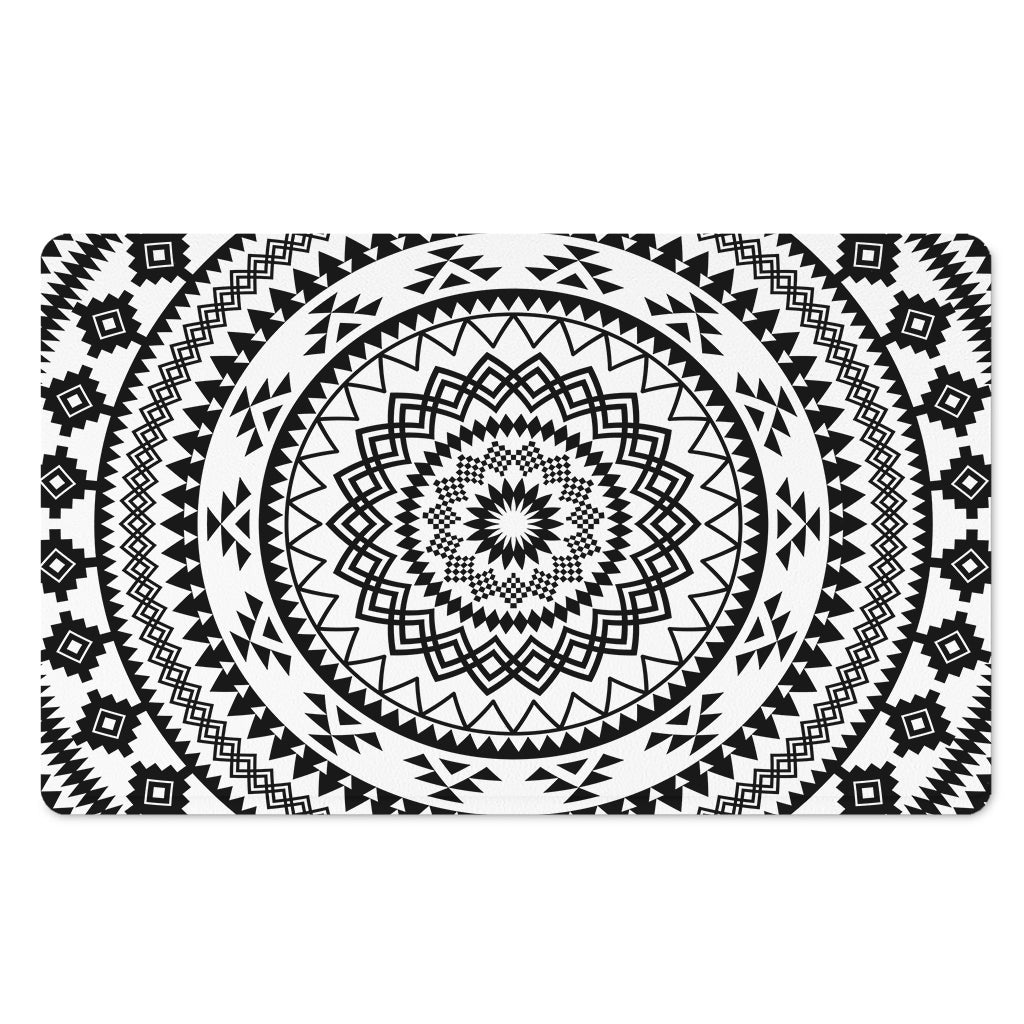 Black And White Tribal Mandala Print Polyester Doormat