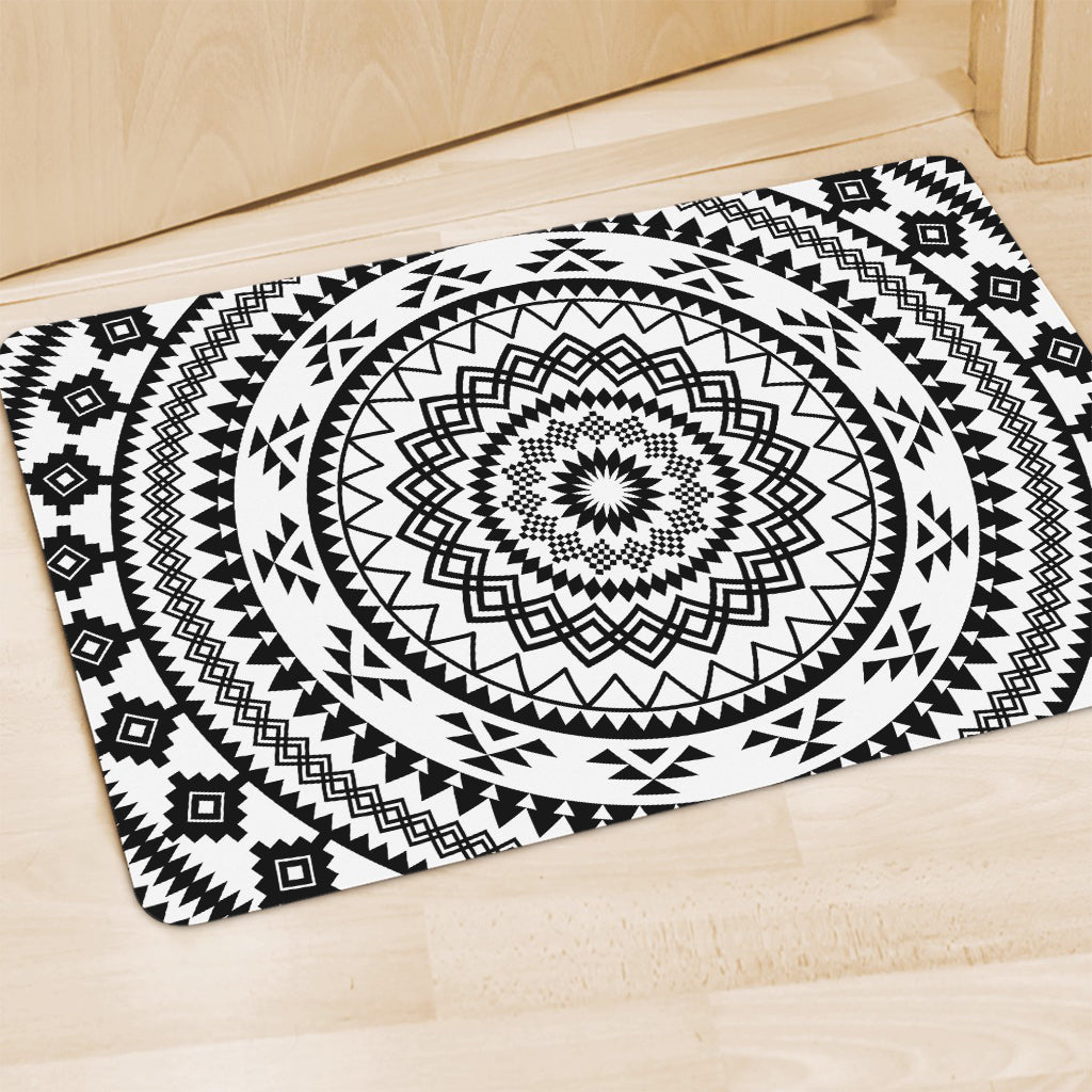 Black And White Tribal Mandala Print Polyester Doormat