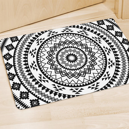 Black And White Tribal Mandala Print Polyester Doormat