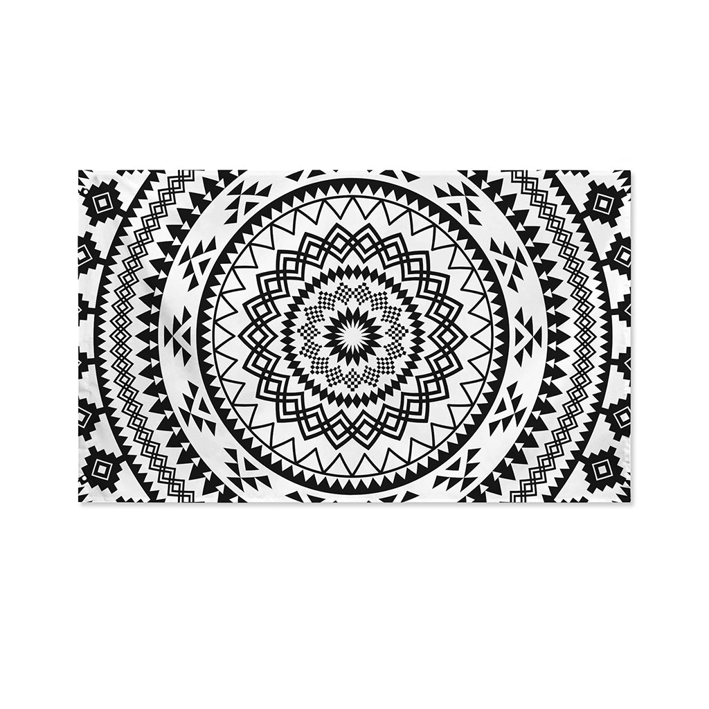 Black And White Tribal Mandala Print Polyester Flag
