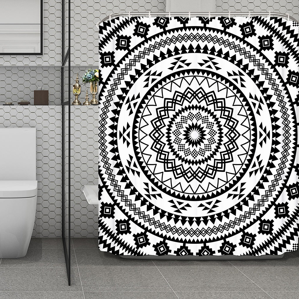 Black And White Tribal Mandala Print Polyester Shower Curtain