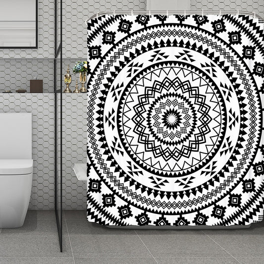Black And White Tribal Mandala Print Polyester Shower Curtain