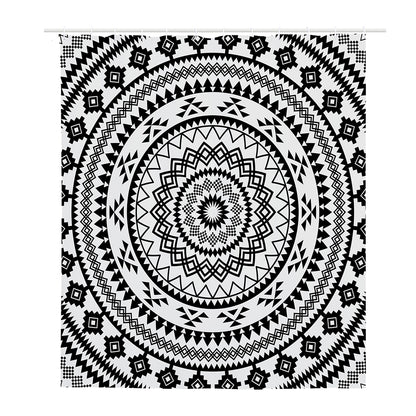 Black And White Tribal Mandala Print Polyester Shower Curtain