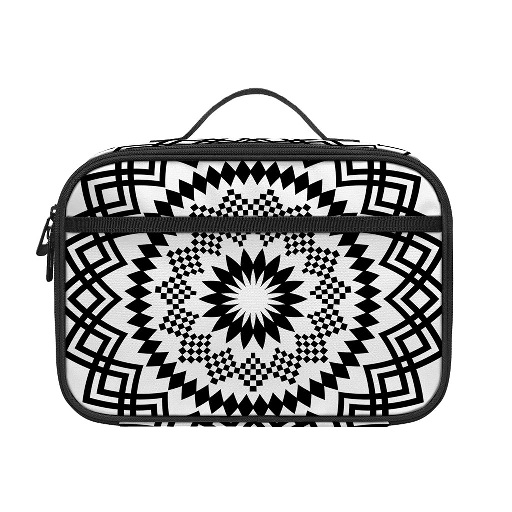 Black And White Tribal Mandala Print Portable Lunch Bag