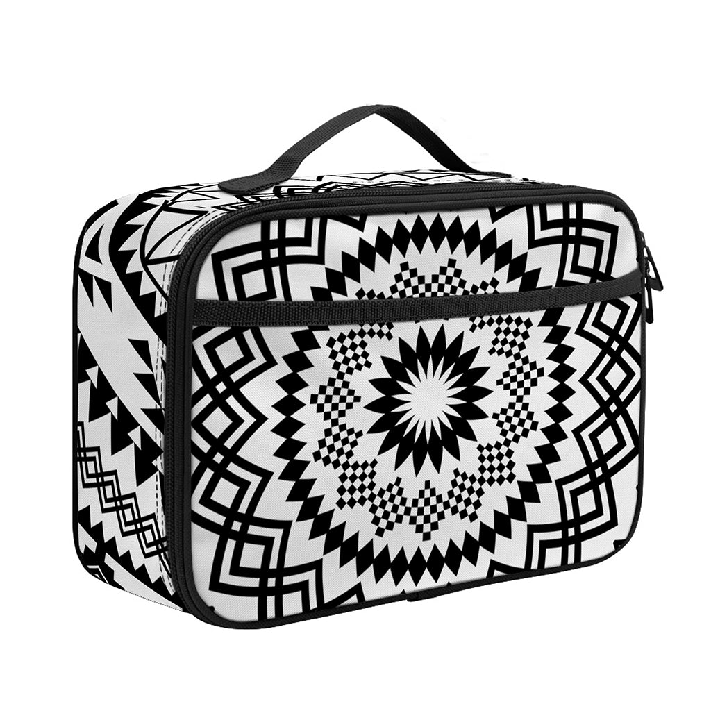 Black And White Tribal Mandala Print Portable Lunch Bag