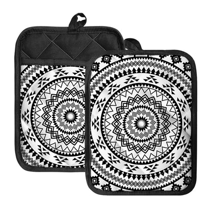 Black And White Tribal Mandala Print Pot Holders With Pocket