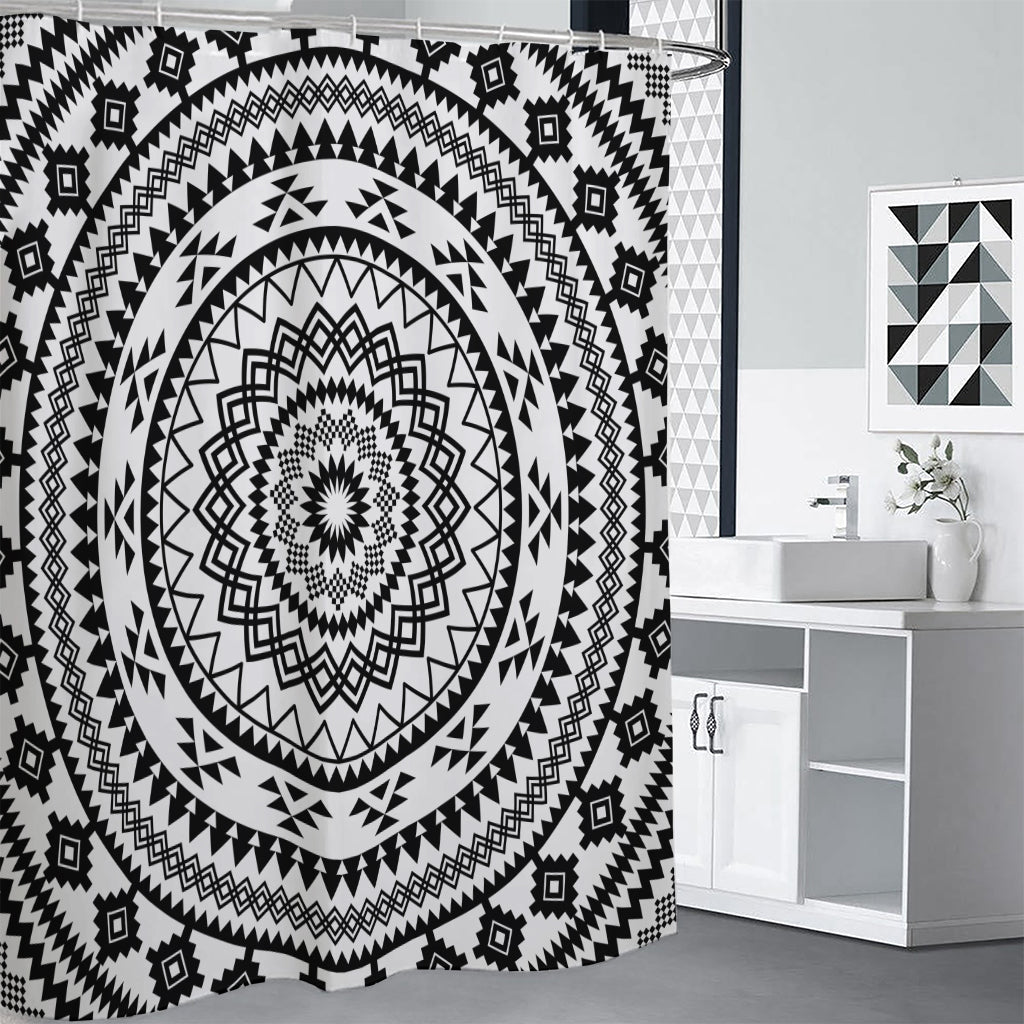 Black And White Tribal Mandala Print Premium Shower Curtain