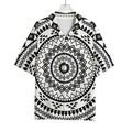 Black And White Tribal Mandala Print Rayon Hawaiian Shirt