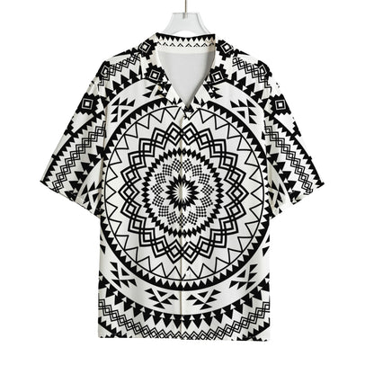 Black And White Tribal Mandala Print Rayon Hawaiian Shirt