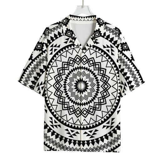 Black And White Tribal Mandala Print Rayon Hawaiian Shirt