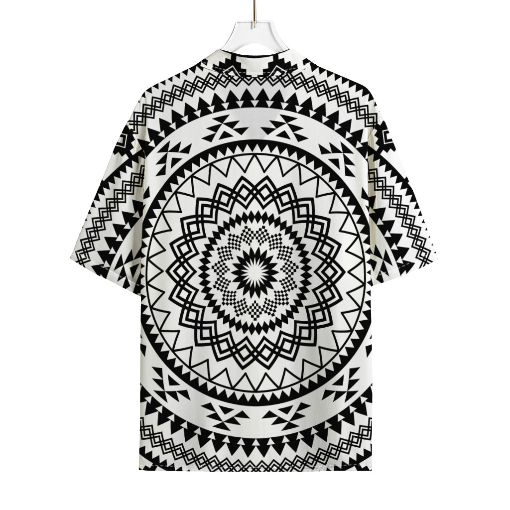 Black And White Tribal Mandala Print Rayon Hawaiian Shirt
