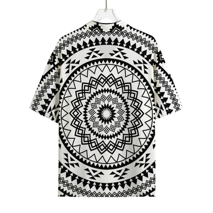 Black And White Tribal Mandala Print Rayon Hawaiian Shirt