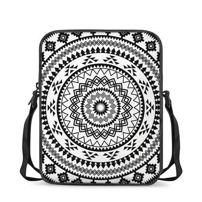 Black And White Tribal Mandala Print Rectangular Crossbody Bag