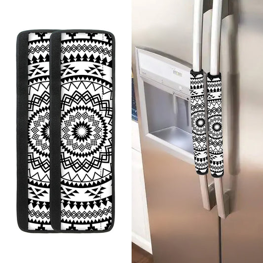 Black And White Tribal Mandala Print Refrigerator Handle Covers