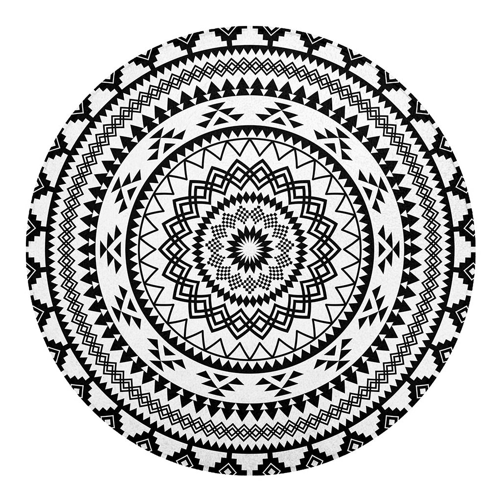 Black And White Tribal Mandala Print Round Blanket