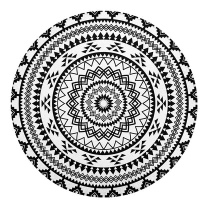 Black And White Tribal Mandala Print Round Blanket