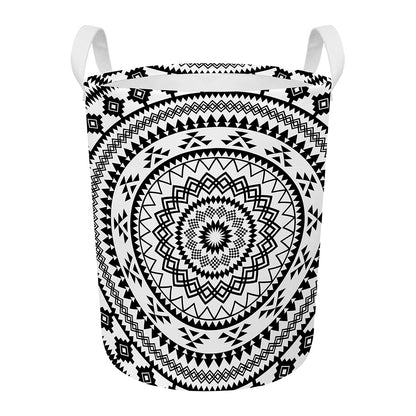 Black And White Tribal Mandala Print Round Laundry Basket