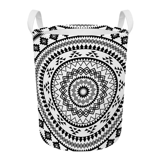 Black And White Tribal Mandala Print Round Laundry Basket