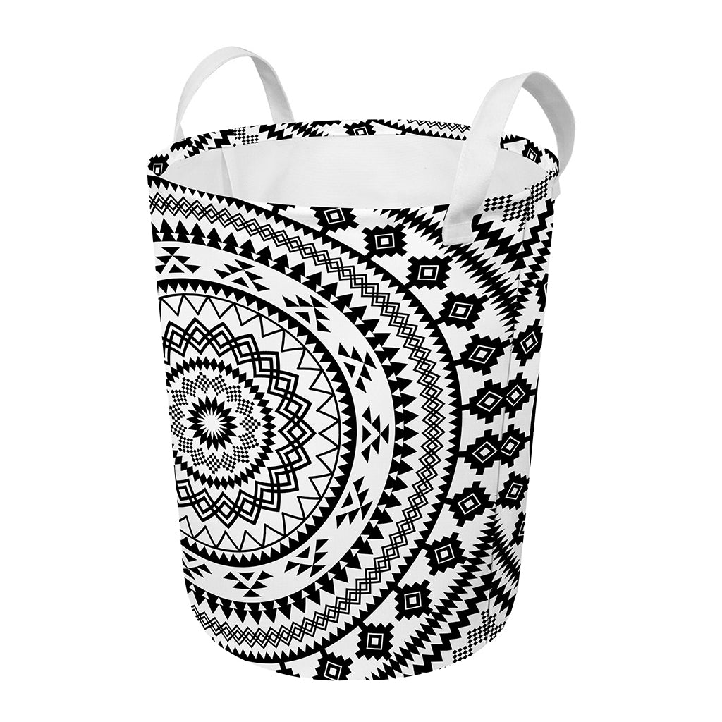 Black And White Tribal Mandala Print Round Laundry Basket