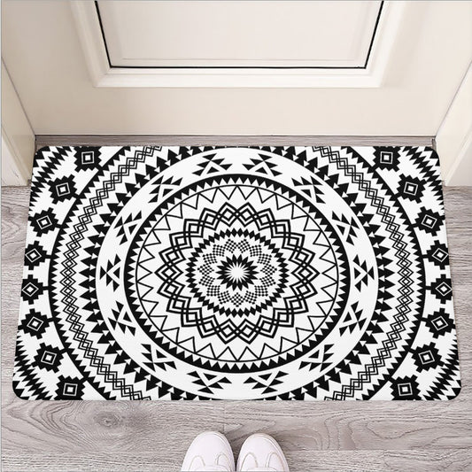 Black And White Tribal Mandala Print Rubber Doormat