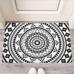 Black And White Tribal Mandala Print Rubber Doormat