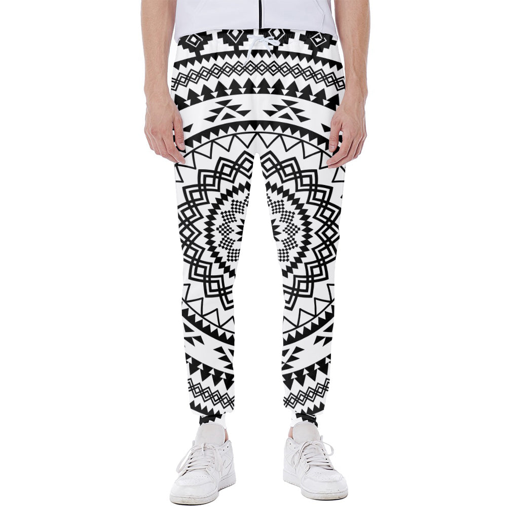 Black And White Tribal Mandala Print Scuba Joggers