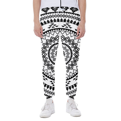 Black And White Tribal Mandala Print Scuba Joggers