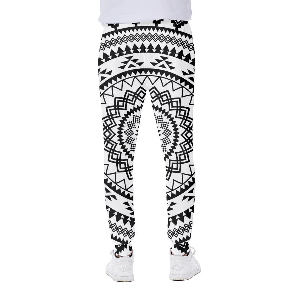 Black And White Tribal Mandala Print Scuba Joggers