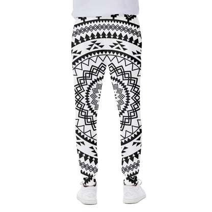 Black And White Tribal Mandala Print Scuba Joggers