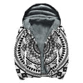 Black And White Tribal Mandala Print Sherpa Lined Zip Up Hoodie