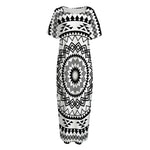 Black And White Tribal Mandala Print Short Sleeve Long Nightdress