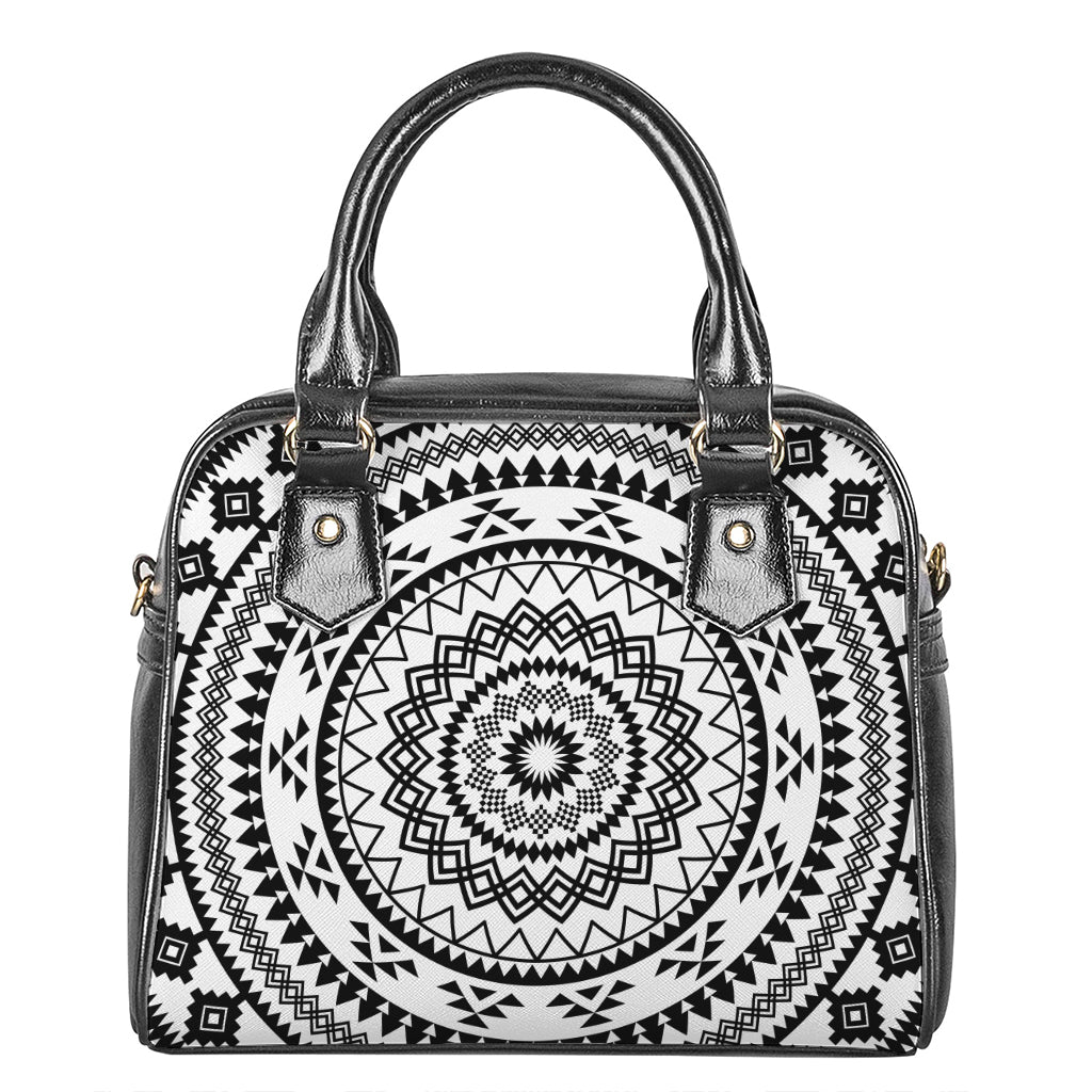 Black And White Tribal Mandala Print Shoulder Handbag