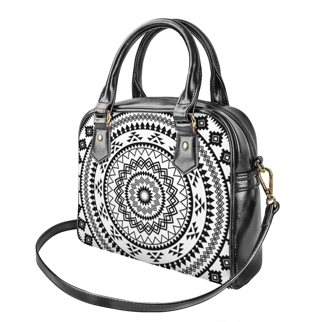 Black And White Tribal Mandala Print Shoulder Handbag