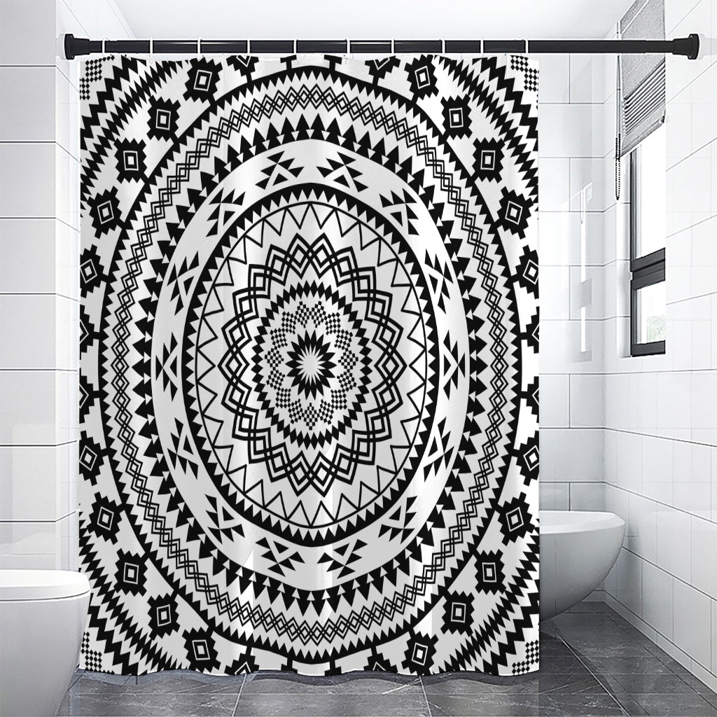 Black And White Tribal Mandala Print Shower Curtain