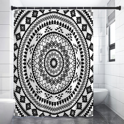 Black And White Tribal Mandala Print Shower Curtain