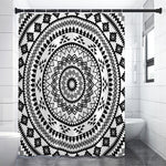 Black And White Tribal Mandala Print Shower Curtain