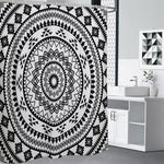 Black And White Tribal Mandala Print Shower Curtain