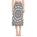 Black And White Tribal Mandala Print Side Slit Midi Skirt