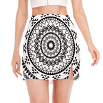 Black And White Tribal Mandala Print Side Slit Mini Skirt